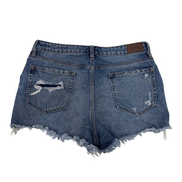 HIDDEN Women Distressed Blue Denim High-Waisted Shorts XL Frayed Hem Button Fly - Picture 9 of 13